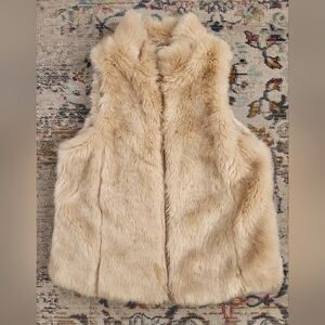 Land's End Girl's Brown Faux Fur Zip Vest, Size Small 7-8